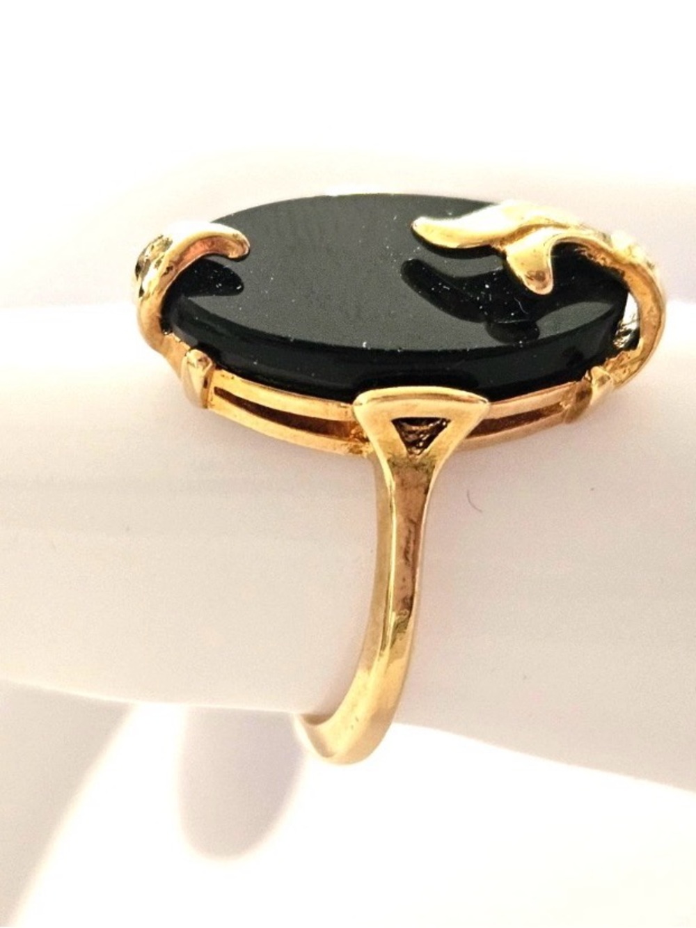 Vintage 1978 Avon Night Flower Onyx Gold Toned Signed - Size 6 - Picture 3 of 5
